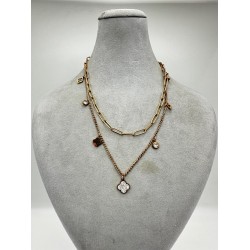 Gold İkili Yonca Detaylı Kolye